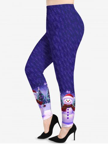 Plus Size Christmas Tree Ball Snowman Snowflake Print Leggings - PURPLE - L