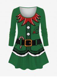 Plus Size Christmas 3D Print Elf Costume Long Sleeve T-shirt -  