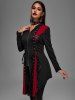 Hooded Lace Up Grommets Colorblock Gothic Coat -  