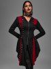 Hooded Lace Up Grommets Colorblock Gothic Coat -  