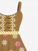 Robe Débardeur avec Nœud en Ruban à Imprimé Bonbons et Flocons de Neige de Noël 3D Grande-Taille - café 6X