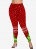 Plus Size Heart Striped Braided Textured Christmas Tree Letters Print Skinny Leggings -  