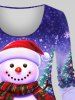 Plus Size Christmas Tree Ball Snowman Snowflake Colorblock Print Long Sleeve T-shirt - Pourpre  3X