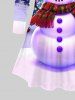 Plus Size Christmas Tree Ball Snowman Snowflake Colorblock Print Long Sleeve T-shirt - Pourpre  3X