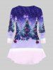 Plus Size Christmas Tree Ball Snowman Snowflake Colorblock Print Long Sleeve T-shirt -  