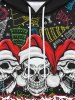 Gothic Christmas Hat Tree Bells Skulls Print Fleece Lining Drawstring Hoodie For Men -  