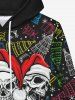 Gothic Christmas Hat Tree Bells Skulls Print Fleece Lining Drawstring Hoodie For Men -  
