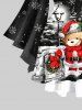 T-shirt Père Noël Lumière et Ours Imprimés en Treillis de Grande Taille - Noir 6X