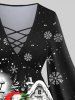 T-shirt Père Noël Lumière et Ours Imprimés en Treillis de Grande Taille - Noir 6X
