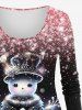 Plus Size Christmas Snowflake Snowman Sparkling Sequin Glitter 3D Print T-shirt - Rose clair 1X