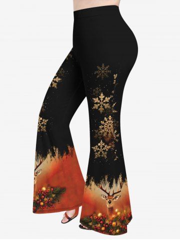 Plus Size Christmas Tree Ball Snowflake Elk Sparkling Sequin Glitter 3D Print Flare Pants - BLACK - 6X