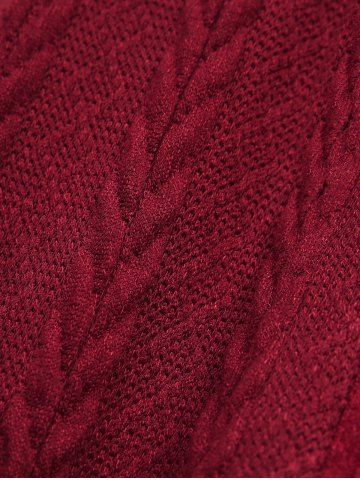 Plus Size Mock Buttons Cutout Panel Cable Knit Long Sleeves Pullover Sweater