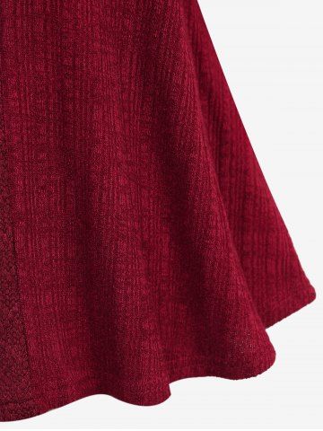 Plus Size Mock Buttons Cutout Panel Cable Knit Long Sleeves Pullover Sweater