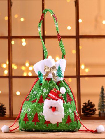 Christmas Tree Applique Bowknot Santa Clause Snowflake Cinched Handbag - GREEN