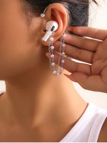 Fashion Faux Pearl Tassel Chain Ear Cuff - WHITE