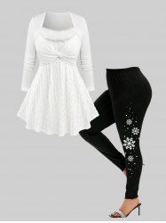 Plus Size Twist Faux Fur Neck Cable Knit Sweater and Leggings Outfit -  