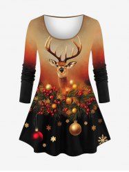 T-shirt Brillant 3D Boule de Noël Flocon de Neige et Paillettes Imprimés de Grande Taille - Noir 1X