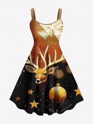 Plus Size Christmas Ball Elk Bowknot Star Galaxy Print Ombre A Line Tank Dress -  