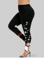 Plus Size Snowflake Snowman Side Print Skinny Christmas Leggings -  