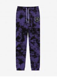 Gothic Tie Dye Penatagram Sheep Head Print Drawstring Sweatpants For Men -  