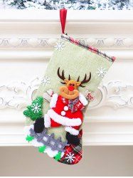 Chaussette de Noël Jointif Motif Père Noël Sapin et Flocons de Neige - Vert clair 