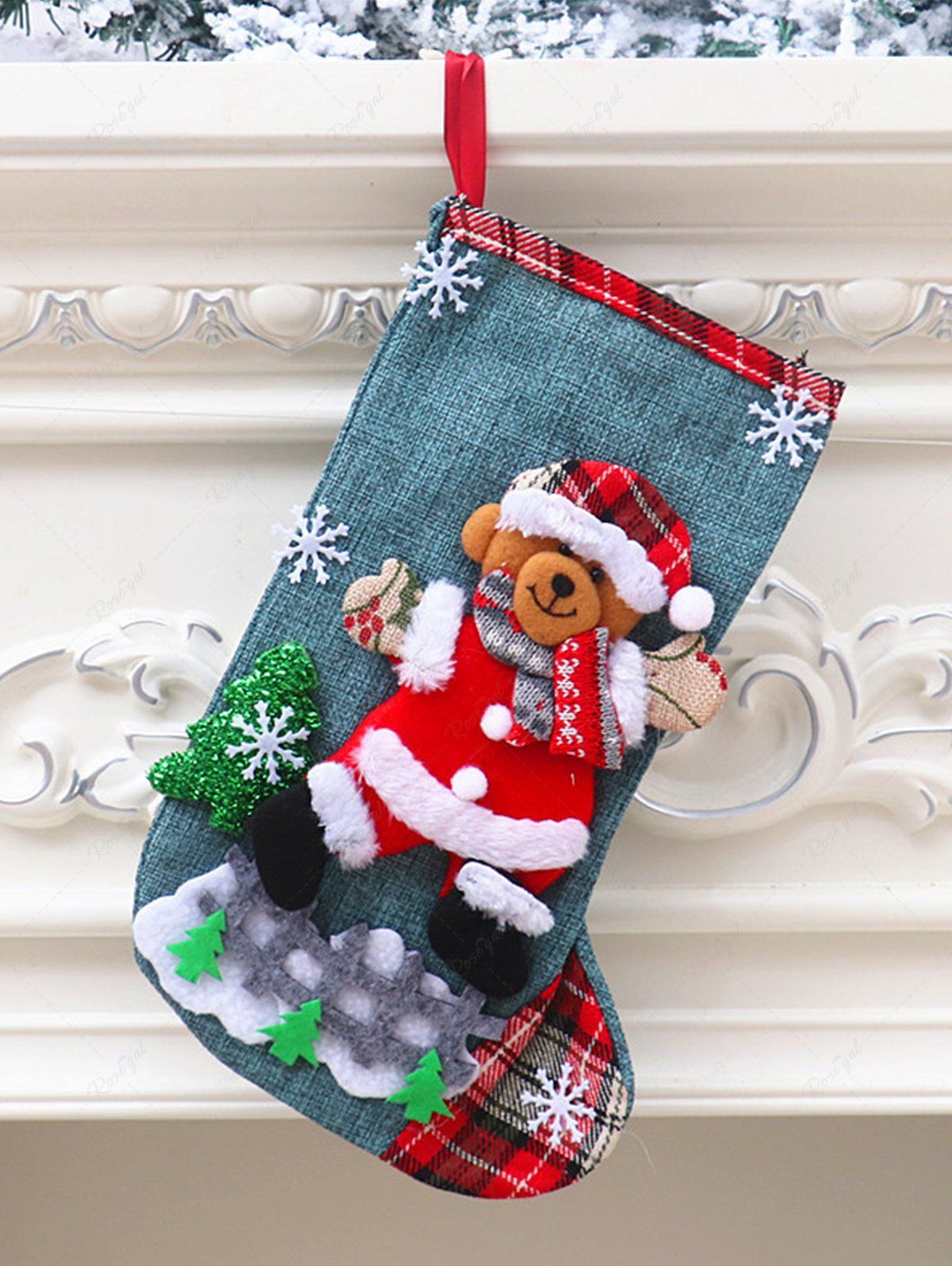 Buy Santa Clause Snowflake Tree Plaid Patchwork Christmas Stocking  