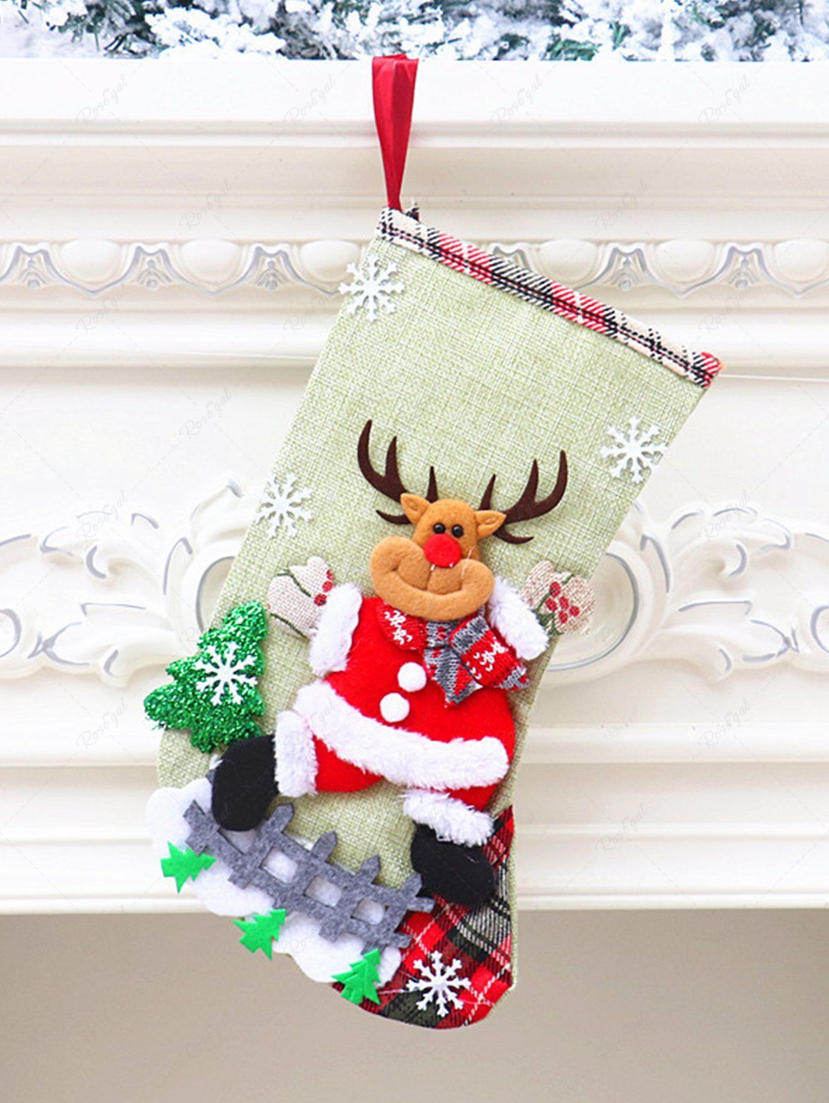 Hot Santa Clause Snowflake Tree Plaid Patchwork Christmas Stocking  