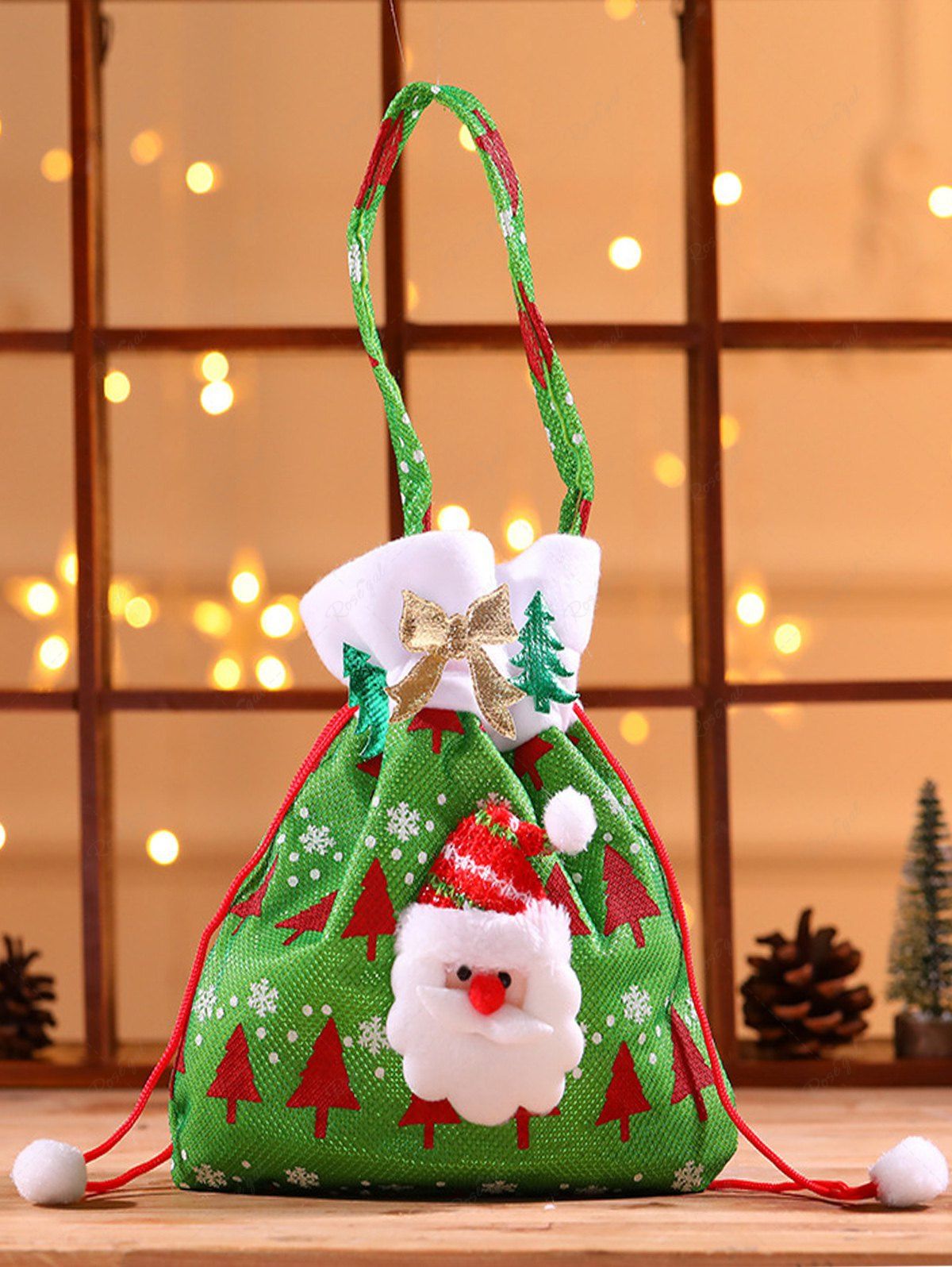 New Christmas Tree Applique Bowknot Santa Clause Snowflake Cinched Handbag  