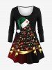 Christmas Hat Tree Ribbons Bowknot Light Stars Glitter Sequins 3D Printed T-shirt and Flare Pants Plus Size Matching Set -  