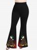 Christmas Hat Tree Ribbons Bowknot Light Stars Glitter Sequins 3D Printed T-shirt and Flare Pants Plus Size Matching Set -  
