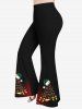 Christmas Hat Tree Ribbons Bowknot Light Stars Glitter Sequins 3D Printed T-shirt and Flare Pants Plus Size Matching Set -  