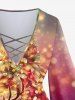 Plus Size Christmas Tree Snowflake Elk Sparkling Sequin Glitter 3D Print Lattice Crisscross Flare Sleeve T-shirt -  