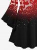 Robe de Noël Ligne A Ombrée Galaxie Brillante Imprimée de Grande Taille à Manches Evasées - Rouge 4X
