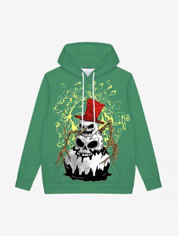 Gothic Hat Skull Snowman Claws Print Fleece Lining Drawstring Hoodie For Men - GREEN - 3XL