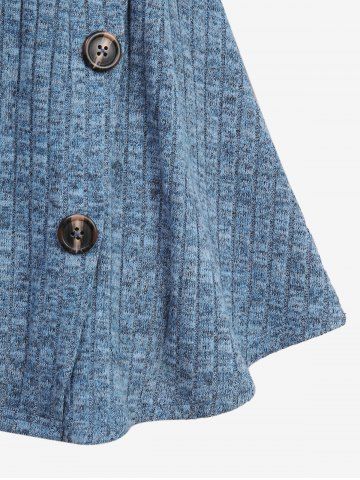 Plus Size Mock Button Cold Shoulder Cowl Neck Ribbed Pullover Long Sleeves Marled Knit Sweater