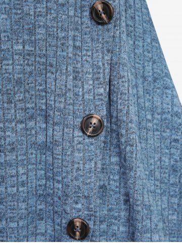 Plus Size Mock Button Cold Shoulder Cowl Neck Ribbed Pullover Long Sleeves Marled Knit Sweater