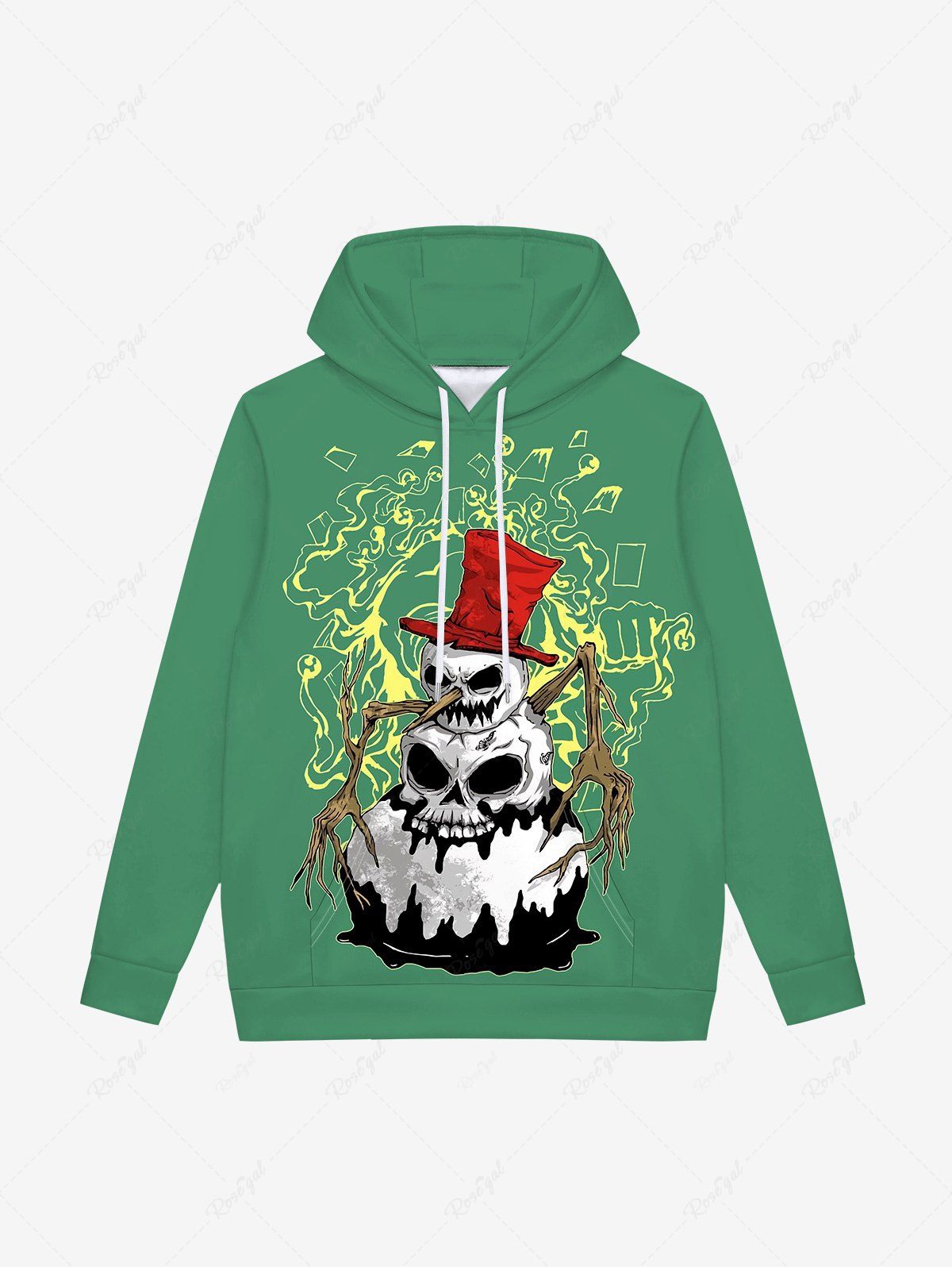 Discount Gothic Hat Skull Snowman Claws Print Fleece Lining Drawstring Hoodie For Men  