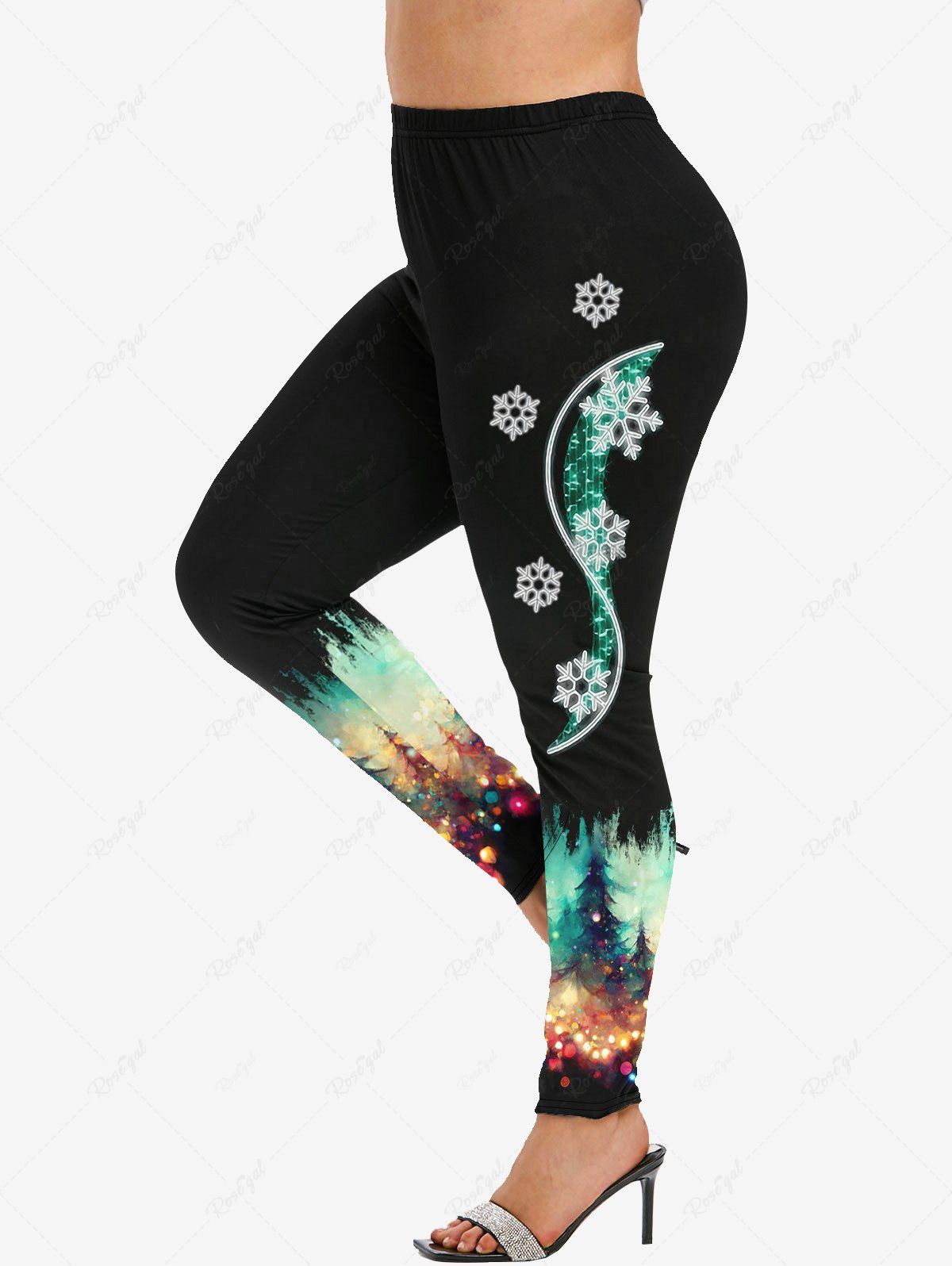 Outfits Plus Size Christmas Tree Light Snowflake Sparkling Sequin Glitter 3D Print Leggings  