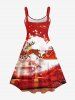 Plus Size Christmas Gift Elk Santa Clause Sled Snowflake Print Tank Dress -  