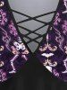 Gothic Skulls Skeleton Vintage Floral Graphic Print Lattice Patchwork Flare Sleeves Blouse -  
