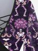 Gothic Skulls Skeleton Vintage Floral Graphic Print Lattice Patchwork Flare Sleeves Blouse -  