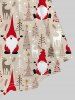 Plus Size Christmas Tree Santa Claus Elk Snowflake Stars Print Cinched A Line Dress -  