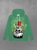 Gothic Hat Skull Snowman Claws Print Fleece Lining Drawstring Hoodie For Men -  