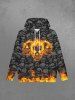 Gothic Flame Skulls Print Fleece Lining Drawstring Hoodie For Men -  