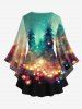 Plus Size Christmas Tree Light Sparkling Sequin Glitter 3D Print Lattice Crisscross Flare Sleeve T-shirt - Multi-A S