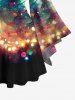 Plus Size Christmas Tree Light Sparkling Sequin Glitter 3D Print Lattice Crisscross Flare Sleeve T-shirt - Multi-A S