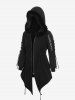Gothic Fluffy Fur Trim Full Zipper Lace Up Drawstring Asymmetric Hooded Long Sleeve Coat -  