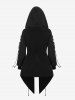 Gothic Fluffy Fur Trim Full Zipper Lace Up Drawstring Asymmetric Hooded Long Sleeve Coat -  
