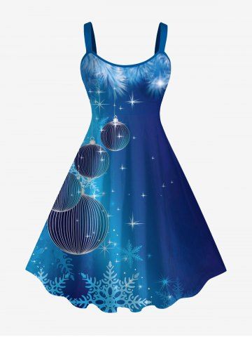 Plus Size Christmas Lantern Snowflake Stars Print Ombre A Line Tank Dress - DEEP BLUE - L