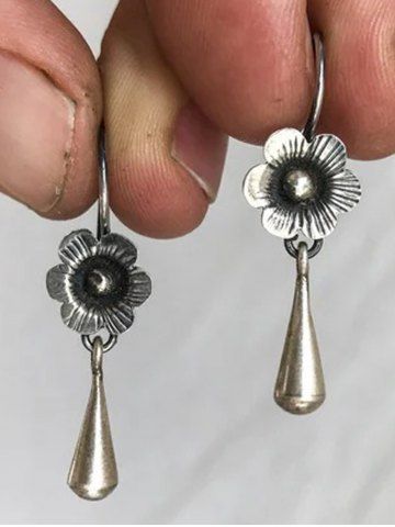 Vintage Flower Drop Earrings - SILVER